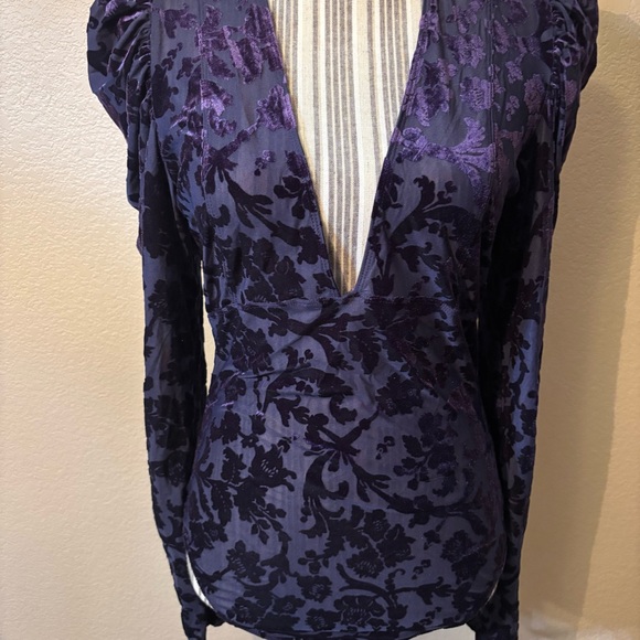 Final Sale! NWT Free People Bodysuit Lg Deep Purple Floral Deep Sea Magic Hour - Picture 6 of 16